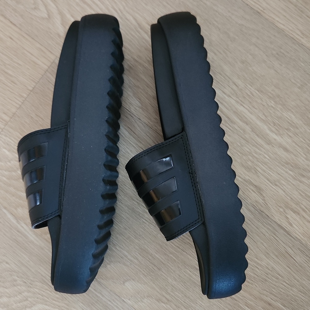 adidas Platform Black Slide Sandals with Three Stripes